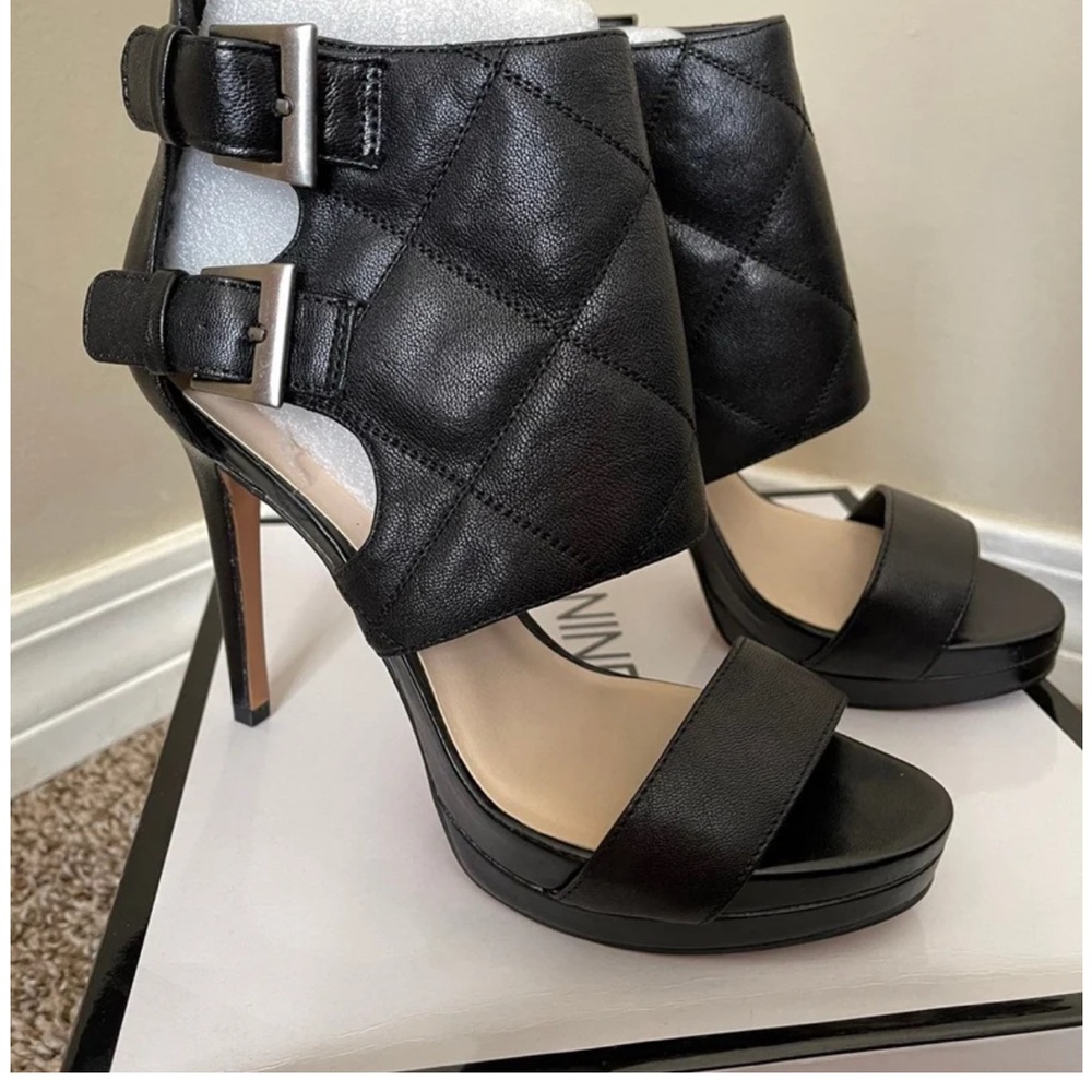 Nine West Black Quilted Heels with Buckle Detail